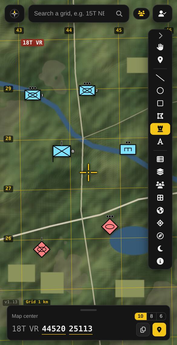 NATO-style unit symbols on the map