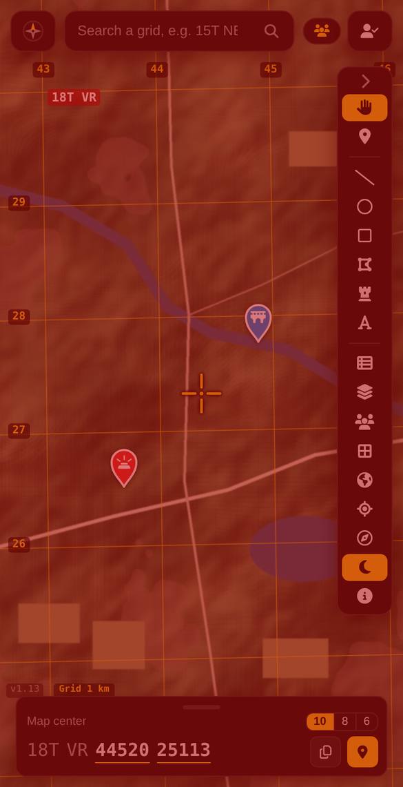 The map with the red night filter on